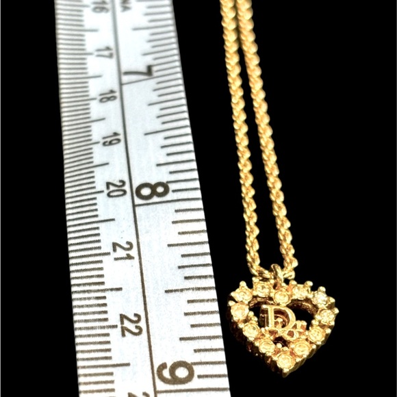 AUTH CHRISTIAN DIOR 90s Open Heart 18k Gold Crystal necklace 16” made in Germany - Picture 5 of 9